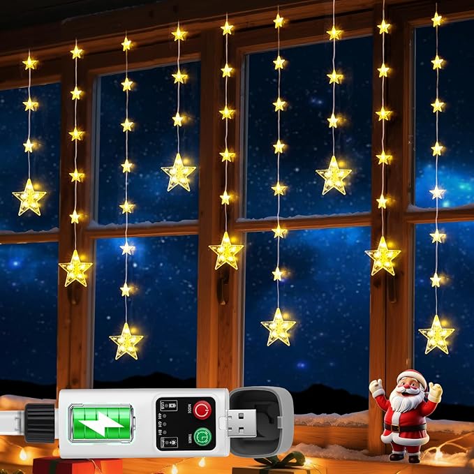 Rechargeable Stars Christmas Window Lights, IP65 Waterproof 90 LEDs 54 Stars by Unknown