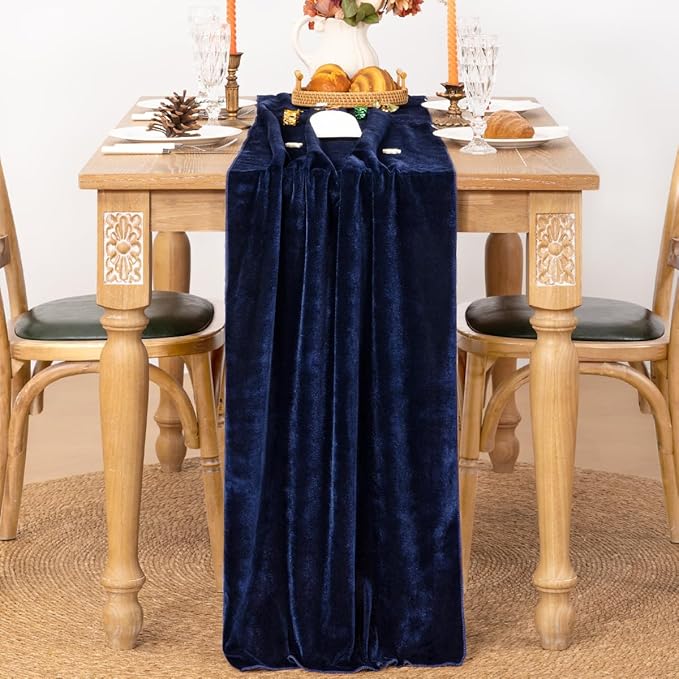 MLMC Navy Blue Velvet Table Runner 10ft Luxury Deep Blue Velvet Fall Table - Image 3