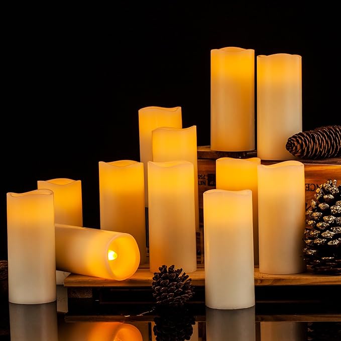 Flameless Candles Flickering LED Candles Set of 12 Ivory Real Wax Pillar - Image 2