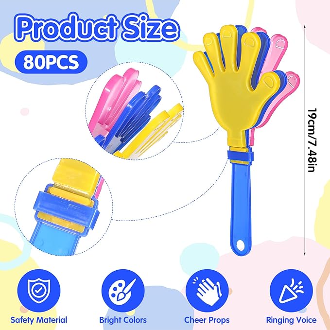 80 Pcs Hand Clappers, 7.48 Inch Noise Makers Bulk, Party Clappers Noisemakers - Image 2