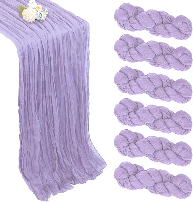 6 Pack Lilac Purple Table Runner 10ft Boho Gauze Fabric Cheesecloth Table by Pepmily
