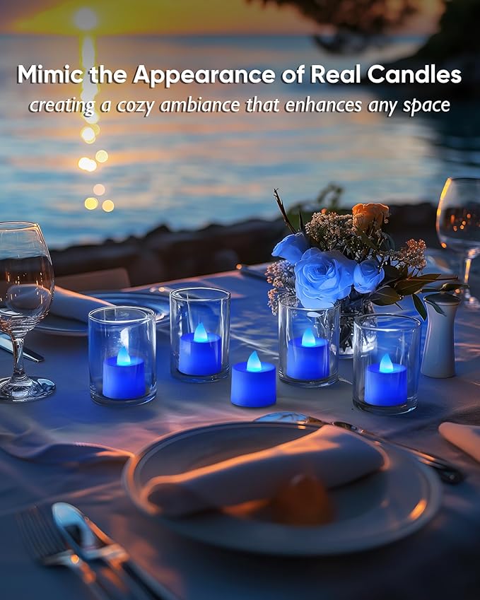 Amagic 24 Pack Blue LED Tea Lights, Flameless Votive Candles, Electric Fake - Image 3