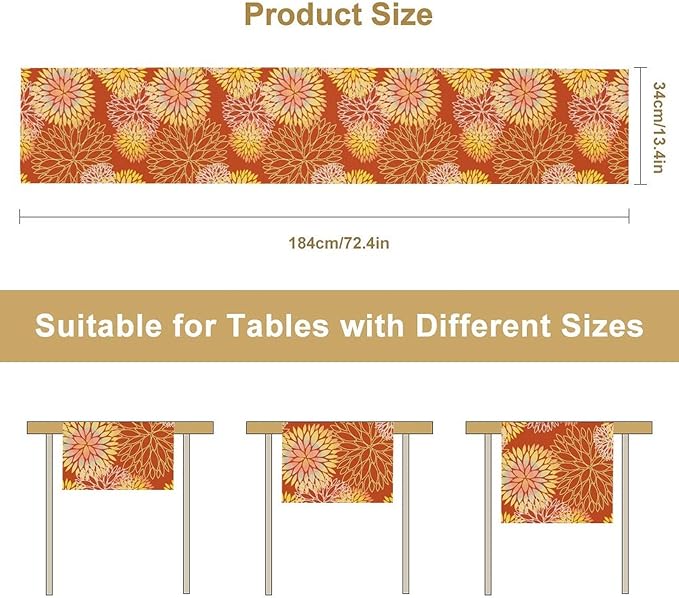 Yellow Floral Table Runner, Chrysanthemum Autumn Spring Summer Vintage Modern - Image 3