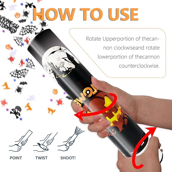 4 Pack Halloween Confetti Poppers, 12 Inch Confetti Cannon Party Poppers - Image 7