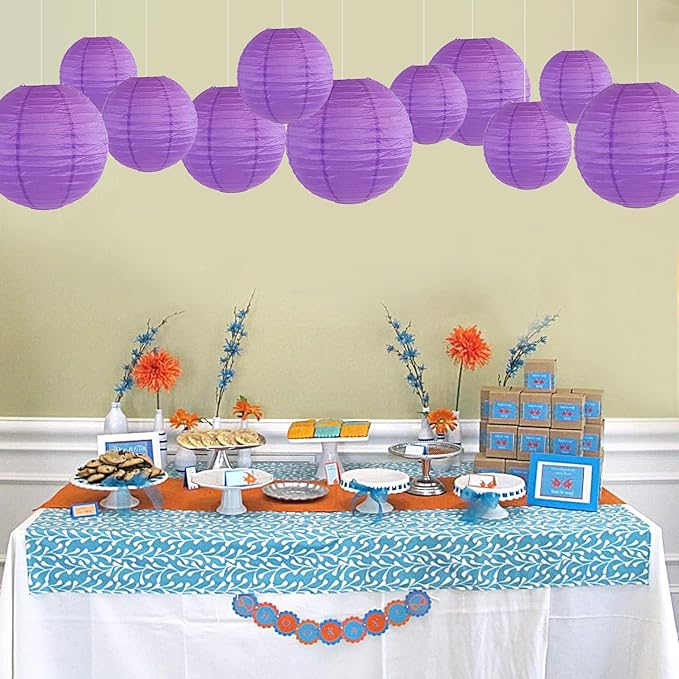 12Pcs Round Paper Lanterns Assorted Sizes - Image 6