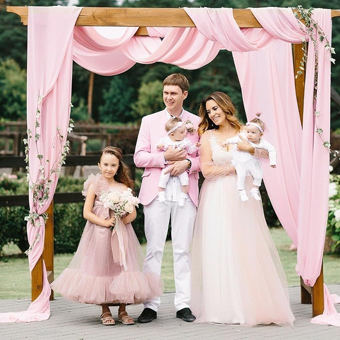 VOK Pink Wedding Arch Draping Fabric Chiffon Curtains, 29in x 18Ft Sheer - Image 3