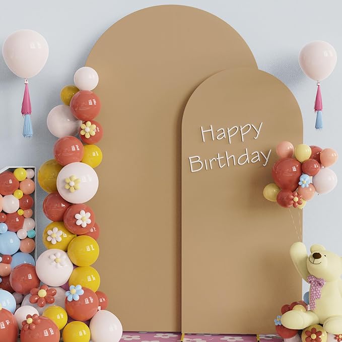 Fomcet Wedding Arch Cover 7.2FT, 6FT Khaki Spandex Fitted Fabric Arch Backdrop - Image 4