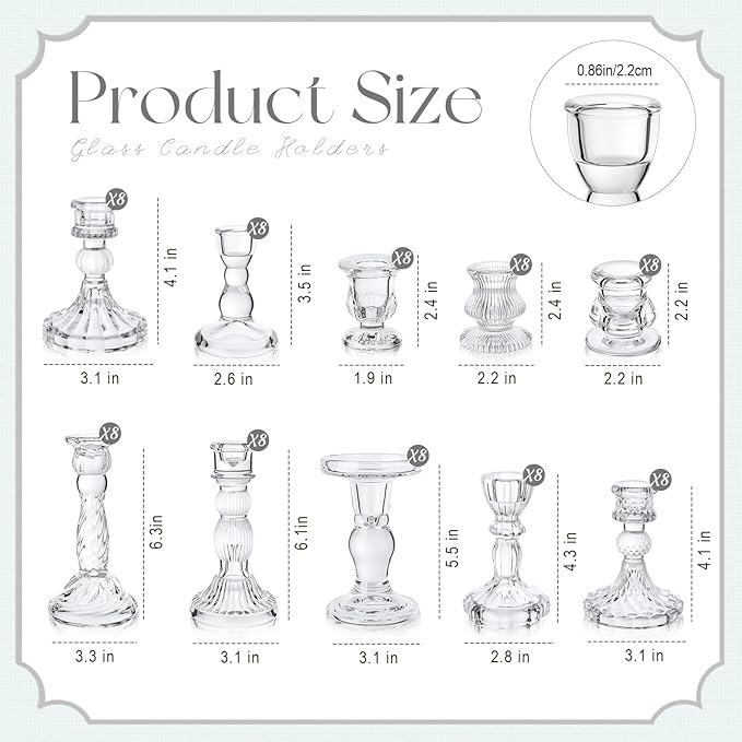 Mumufy 80 Pcs Glass Crystal Taper Candle Holders Clear Glass Candlestick Holder - Image 2