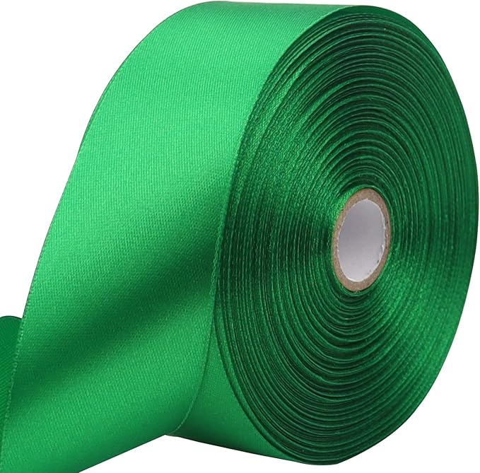 Green Solid Satin Ribbon 1-1/2 Inch 50 Yards Solid Polyester Fabric Ribbon by Riunbb