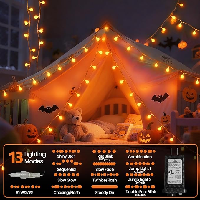 Connectable Orange Halloween Lights Outdoor Indoor - 43FT 100LED Globe String - Image 4