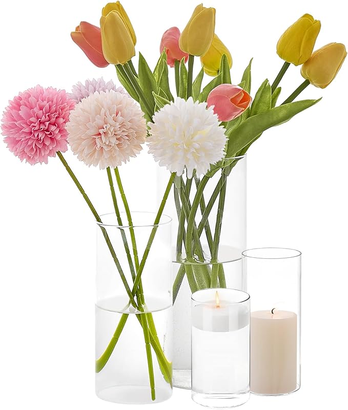 4 Pcs Glass Cylinder Vases Set, 4/6/8/10 Inch Modern Flower Vases by Unknown