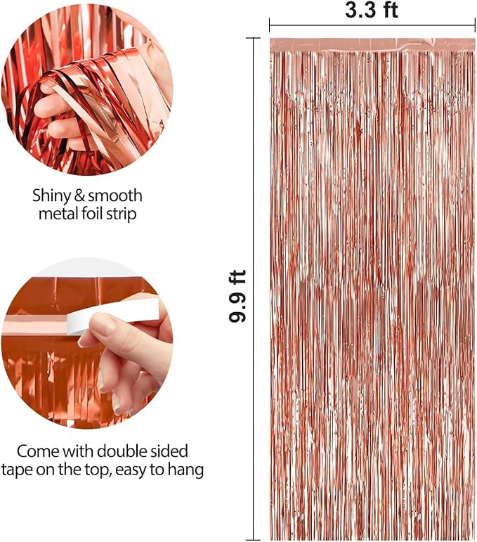 Crosize 8 Pack 3.3 x 9.9 ft Rose Gold Foil Fringe Curtains Party Decorations - Image 3