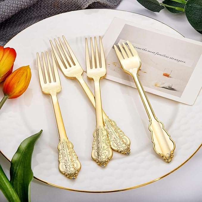 WDF 100 Piece Gold Forks Disposable - Image 7