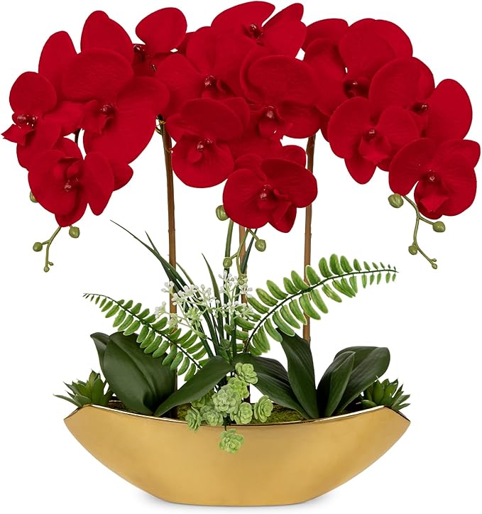 Briful Orchid Artificial Flowers 18in Red Fake Orchid Silk Flowers by Briful