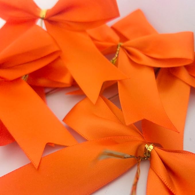 50pcs 3-1/2" Orange Twist Ties Satin Bows in Pumpkin Color Twist Tie Bows - Image 9