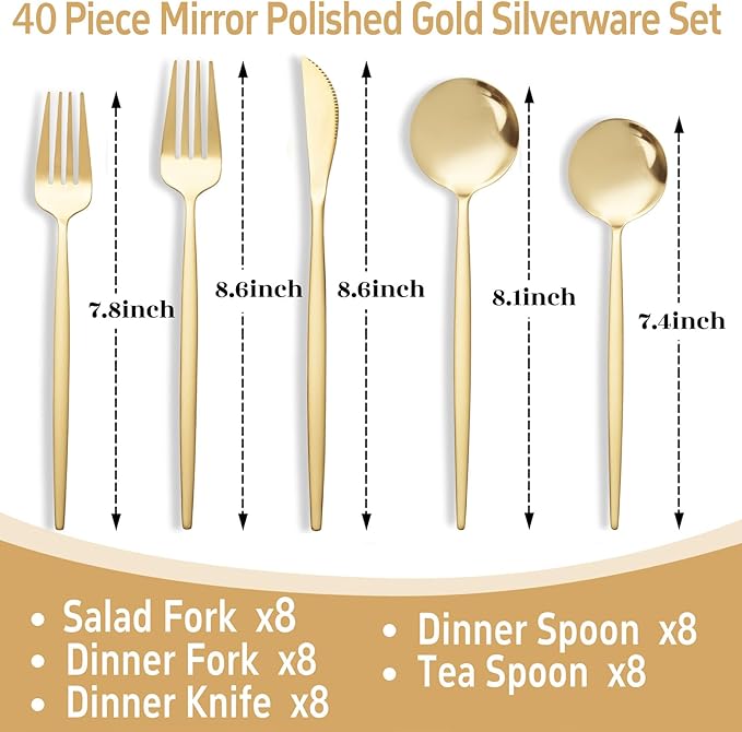 NOCCUR 40-Piece Gold Silverware Set - Image 2