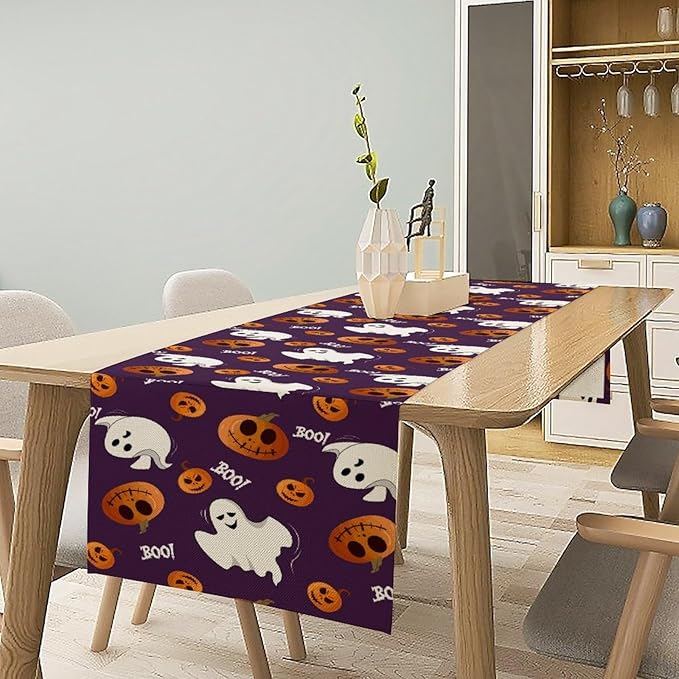 Halloween Table Runner, Ghost Pumpkin Halloween Table Runner - Image 2