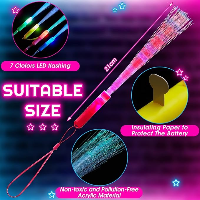 Lewtemi 60 Pack Fiber Optic Wand Glow Wand LED Light Up Wand Bulk - Image 2