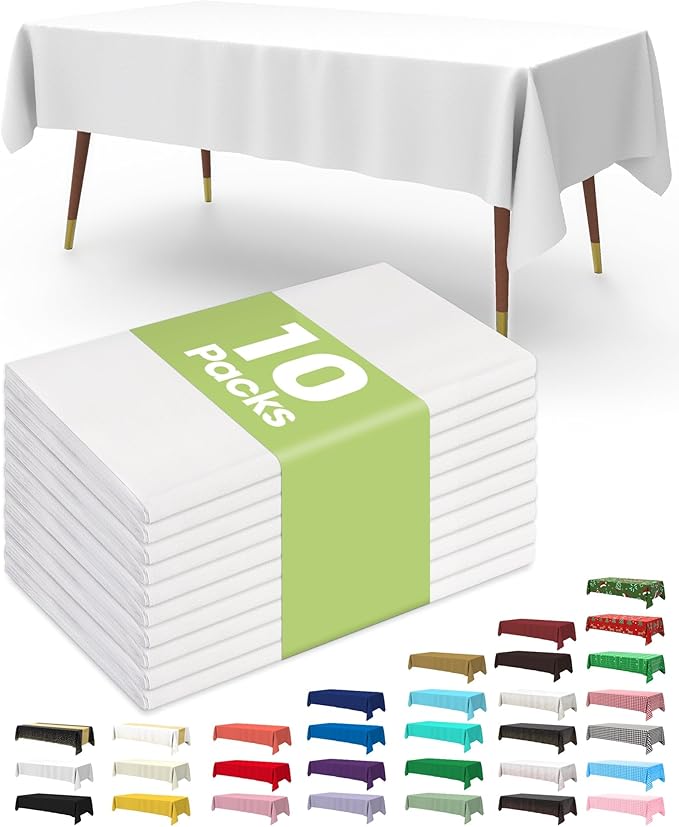 Pureegg Plastic Table Cloth Disposable 10 Pack, 54 x 156 Inch Table Cloths by Pureegg