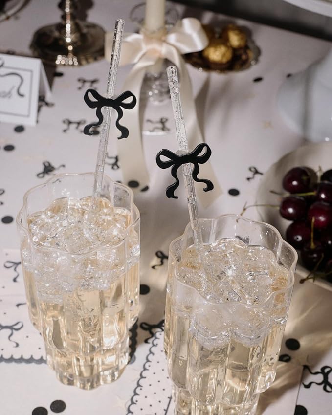 xo, Fetti Black Bow Reusable Straws, Coquette Drinkware, Tying the Knot Party - Image 3