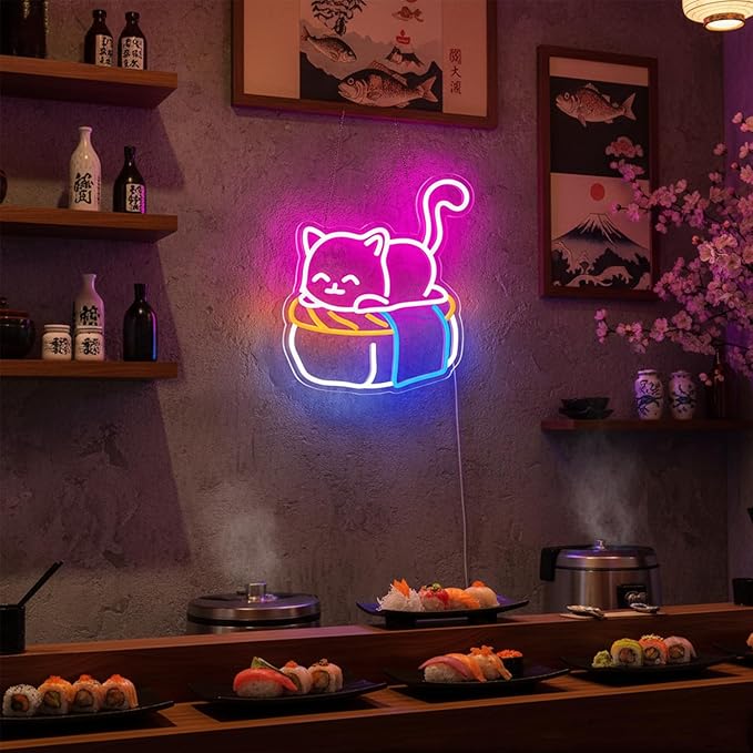 Cute Sushi Cat Neon Sign for Bedroom, Light Up Cat Sign for Pet Store Wall Decor - Image 5