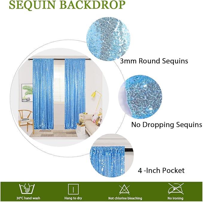 ShinyBeauty 4x10 FT Baby Blue Sequin Backdrop Curtains Glitter Photography - Image 7