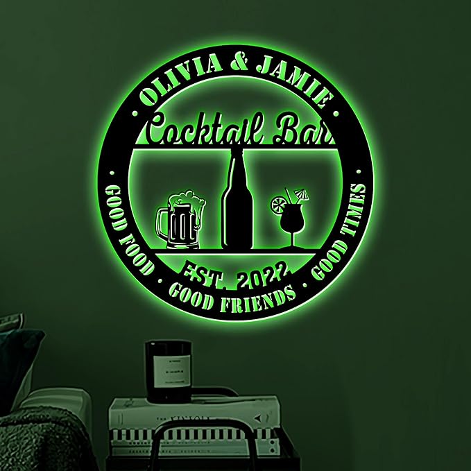Personalized Cocktail Bar Metal Sign LED Lights, Cocktail Sign, Drinking Lounge - Image 2