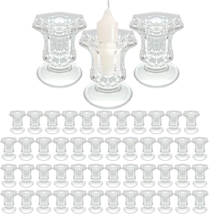 50 Pieces Glass Taper Candle Holders Bulk Clear Glass Taper Candlestick Holders by YOUKEOLA
