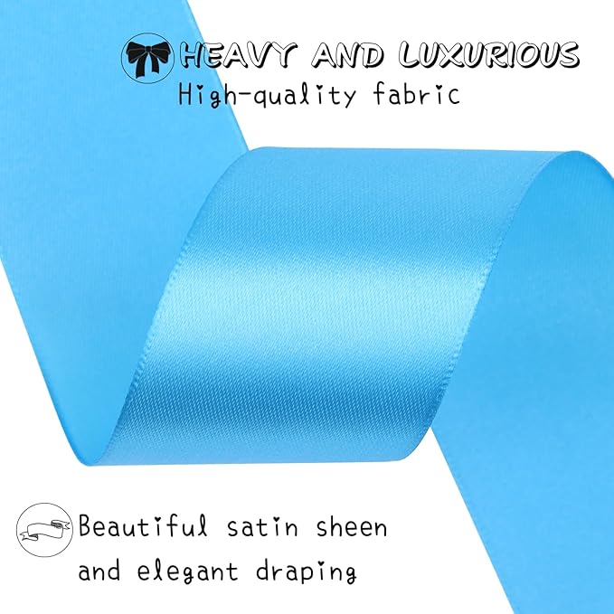 Light Blue Solid Satin Ribbon 1-1/2 Inch 25 Yards Solid Polyester Fabric Ribbon - Image 4
