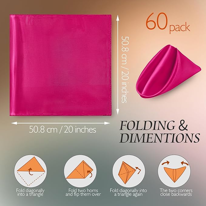 Manyshofu 60 Pieces Hot Pink Satin Napkins - Image 4