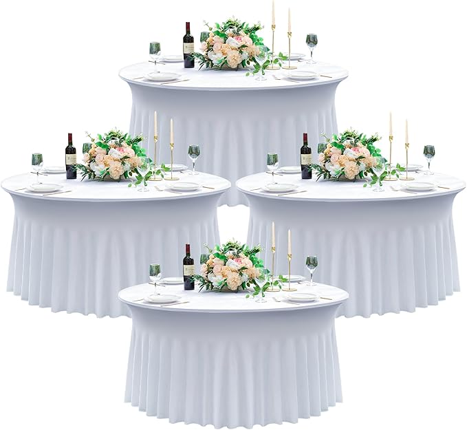 4 pk White Round Spandex Tablecloth by Nobed+HHT