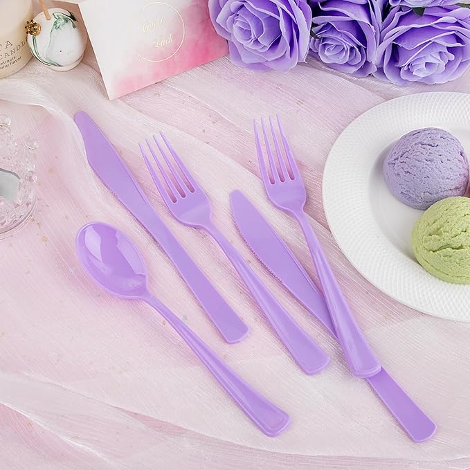 WDF 160 Piece Purple Plastic Silverware - Image 4