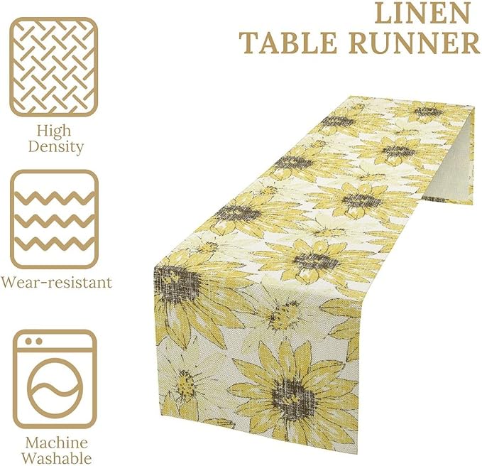 Chrysanthemum Vintage Floral Table Runner, Elegant Grunge Gray Sunflower Spring - Image 6