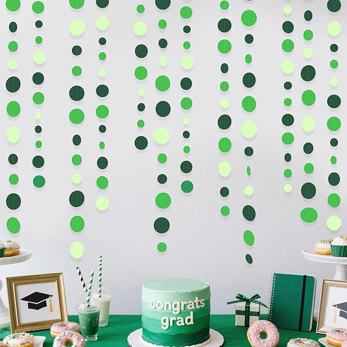 Green Party Decorations Ombre Green Circle Dots Garland Hanging Paper Polka Dot by pinkblume