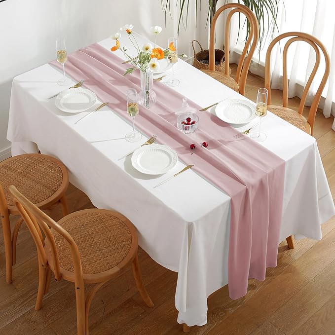 2 Pack 10 Ft Chiffon Table Runner Dusty Rose Gauze Long Table Runners 27x120 - Image 2
