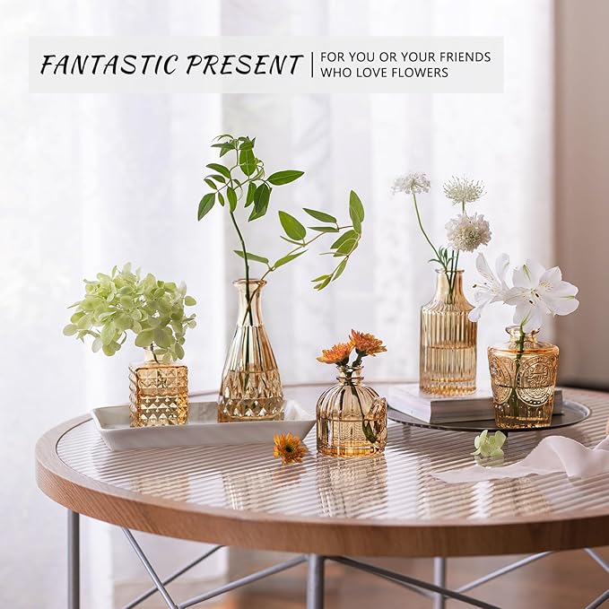 12pcs Glass Bud Vase Set, Small Gold Amber Flower Vases - Image 4
