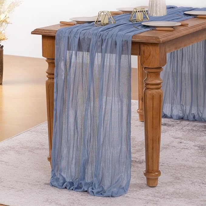 MLMW Dusty Blue Table Runner Cheesecloth Gender Reveal Boho Gauze Rustic Cheese - Image 2