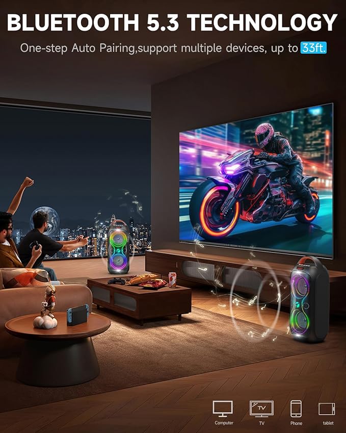 Bluetooth Speakers Wireless- 40W 120dB Loud Sound, 8 LED Lights, 6-8 Hours - Image 6