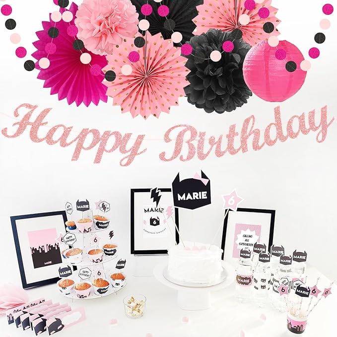 Hot-Pink Black Girls-Women Birthday Party-Decorations - Image 5