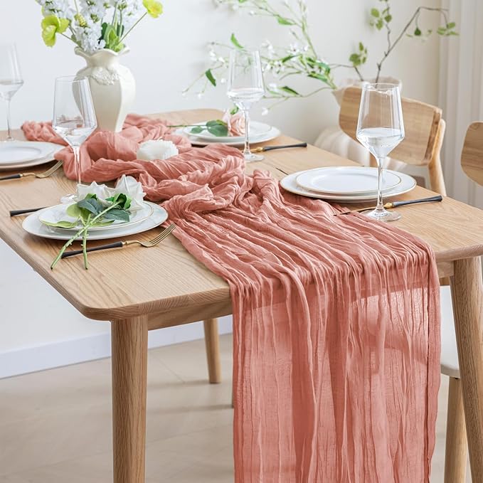 Asee'm 12pcs Cheesecloth Table Runner 120 Inches Dark Rose Boho Gauze Cheese - Image 6