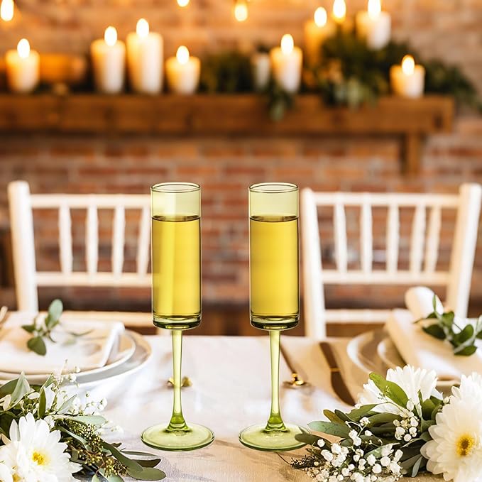 12 Pieces Green Champagne Flutes 6 OZ Straight Sided Wine Glasses Champagne - Image 3