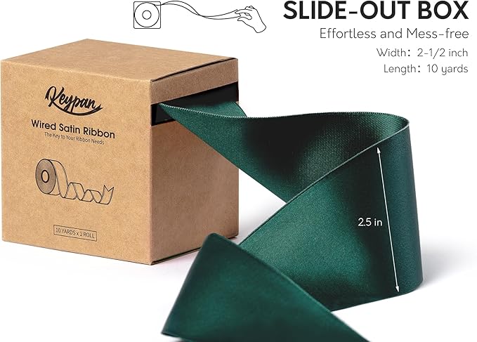 Green Satin Ribbon Double-Faced Wired Ribbons - Image 2