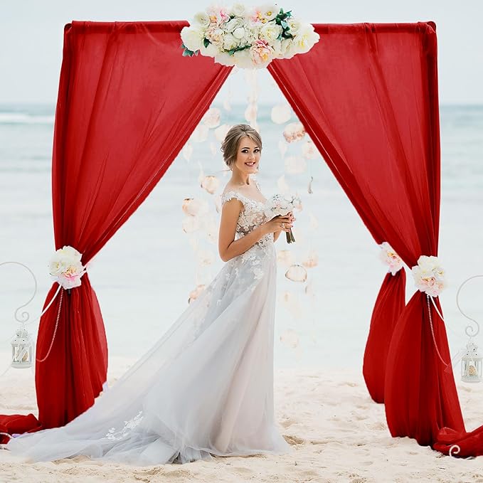 VOK Red Wedding Arch Draping Fabric Chiffon Fabric, 29in x 18Ft Sheer Chiffon - Image 6