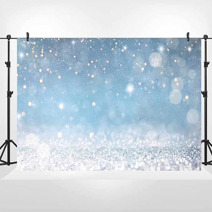 8x6ft Blue Bokeh Backdrops Birthday Party Abstract Golden Sparkling Spots - Image 4