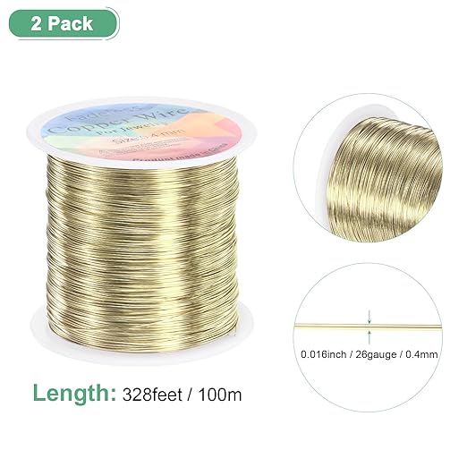 2-Rolls 0.4mm Jewelry Wire, 26 Gauge 328FT Craft Wire Copper Beading Wire - Image 3