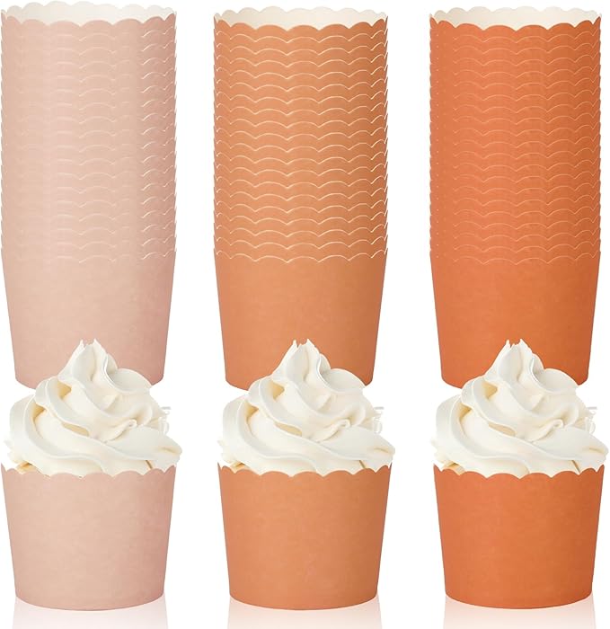 Whaline 120Pcs Orange Paper Baking Cups Scalloped Edge Cupcake Wrappers by Whaline