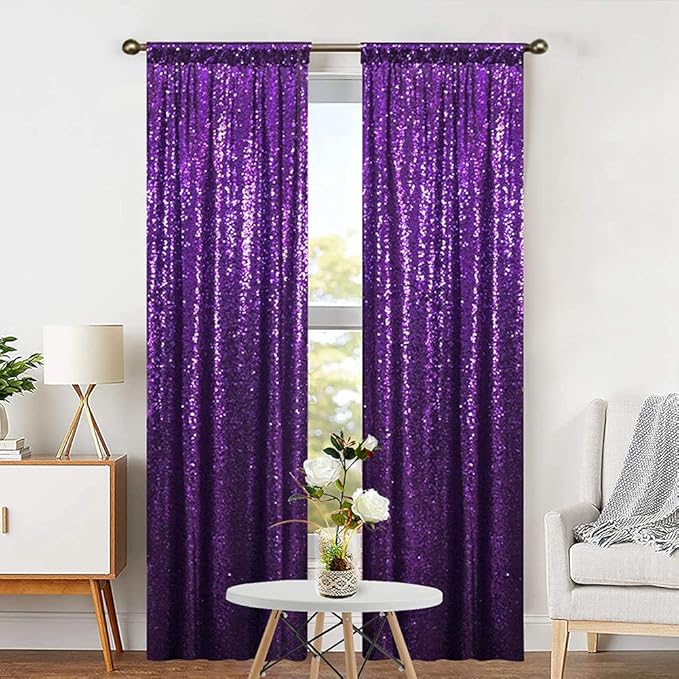 Eternal Beauty Sequin Backdrop Curtains, 2x8 Ft-2 Panels Purple Back Drop - Image 9