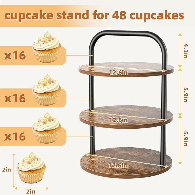 2 Pack Wooden Cupcake Stand, 3 Tier Large Cupcake Tower Stand 50 Cupcakes - Image 3