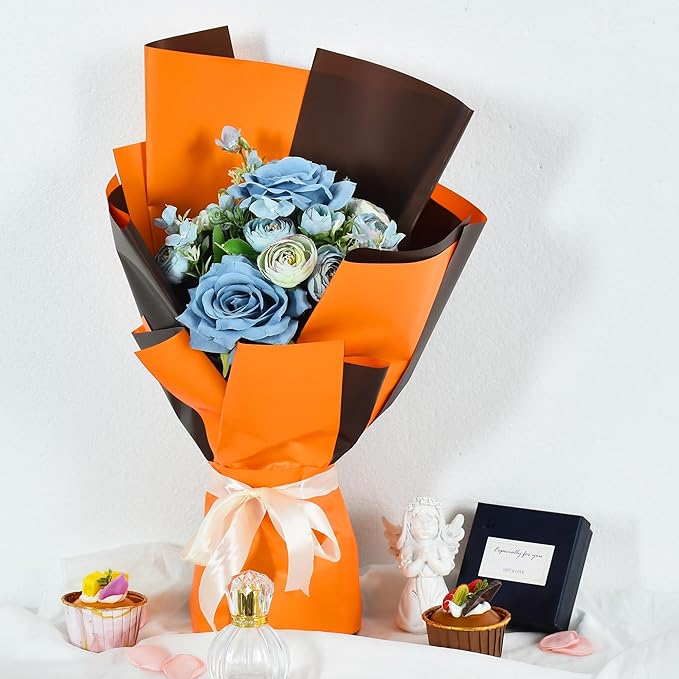 BEISHIDA 20Pcs Orange and Brown Double Sided Floral Wrapping Paper Matte - Image 6