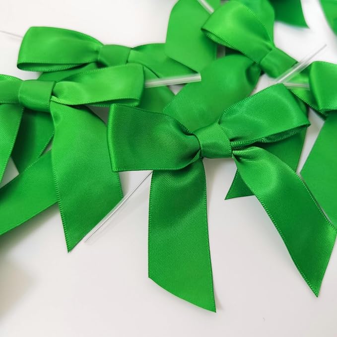 50pcs 3-1/2" Green Satin Ribbon Bows - Image 9